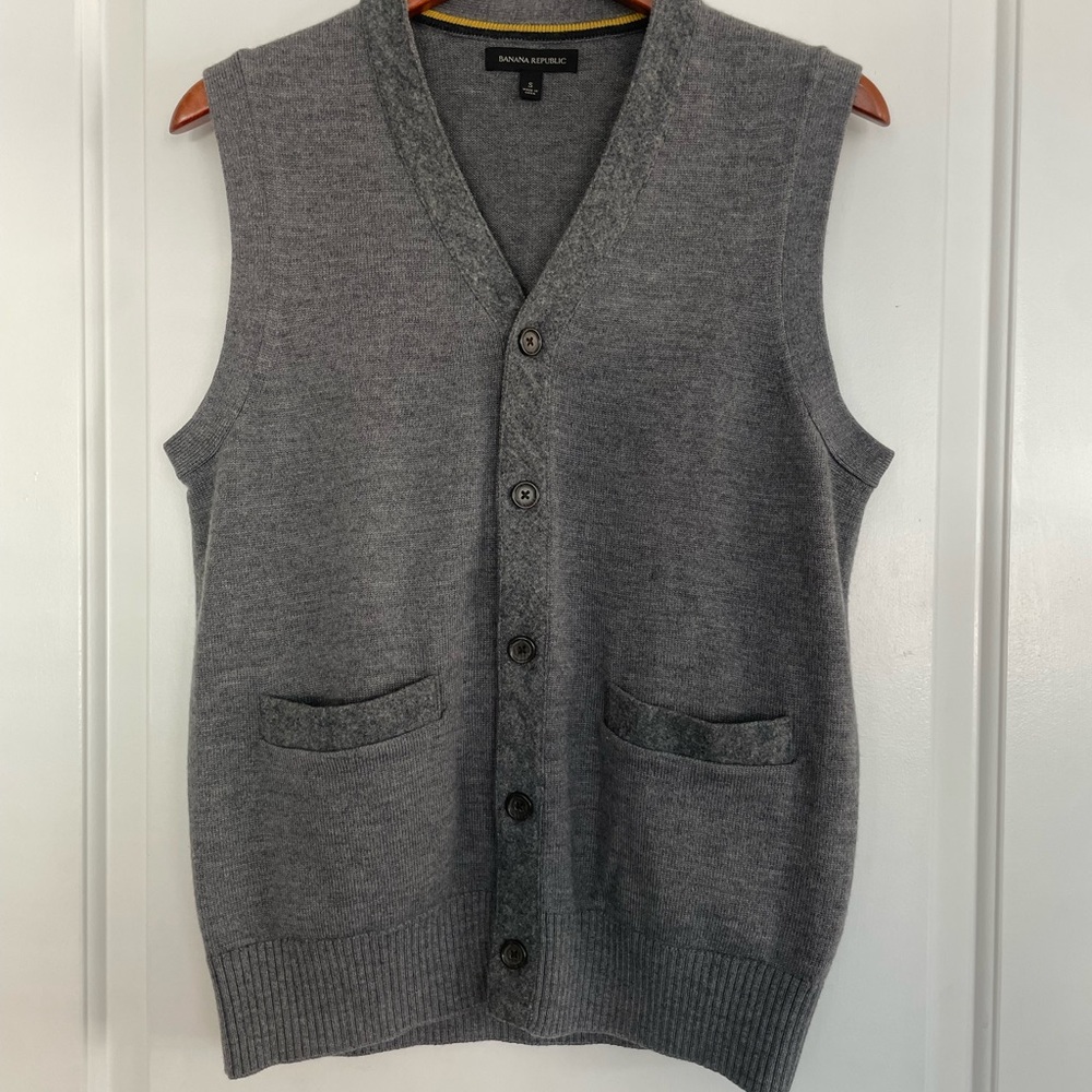 2 for $20 Banana Republic Wool Blend Vest Mens Small Gray Academia Preppy Luxury